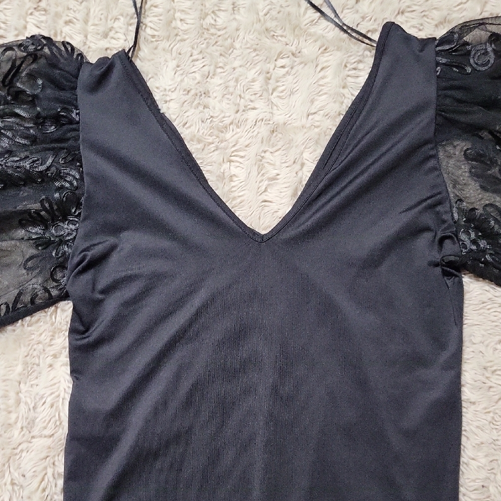 🌞Zara Black Lace Puff Sleeve Bodysuit Size Large - Picture 8 of 9